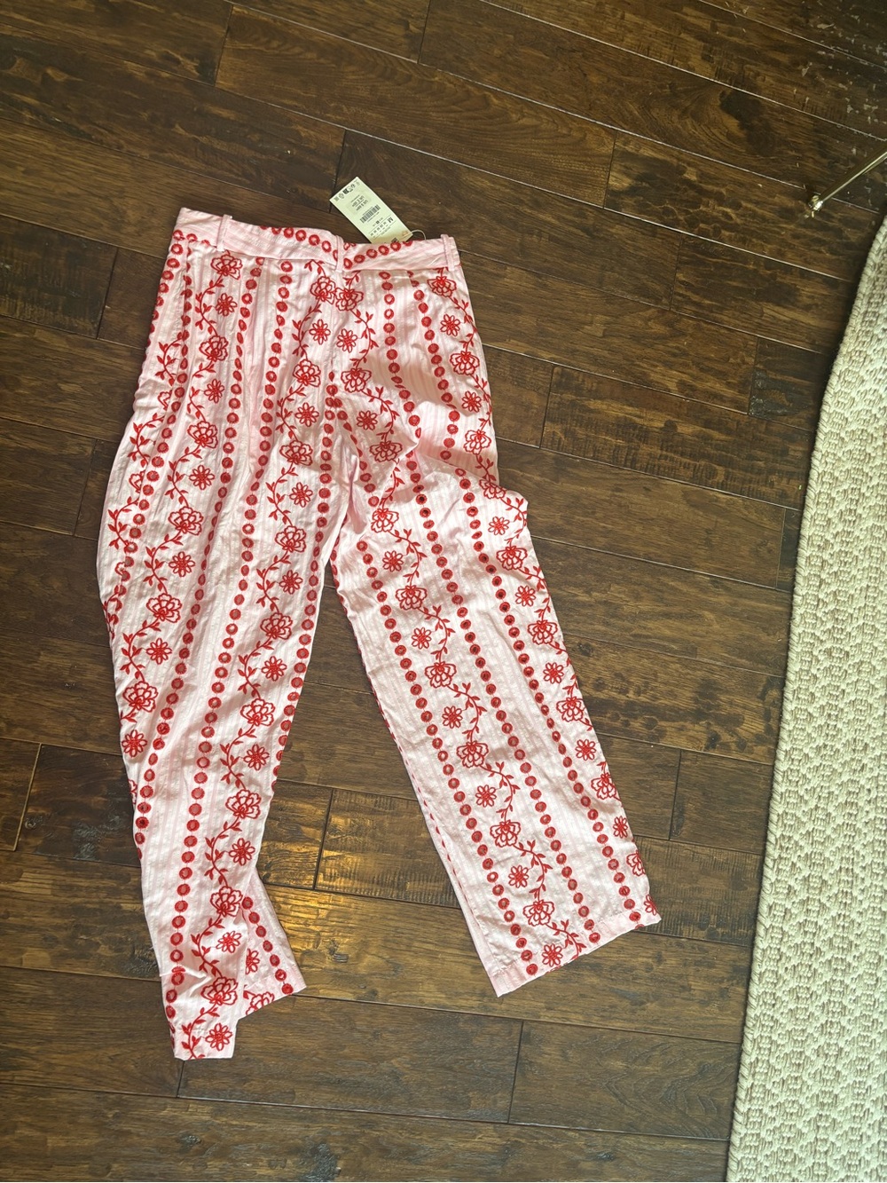 Zara Pink Pants with Red Floral Stripes